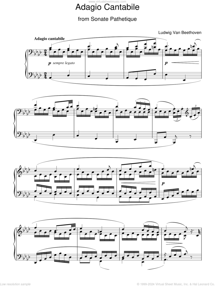 Adagio Cantabile From Sonate Pathetique Op. 13, Theme From The Second Movement sheet music for piano solo by Ludwig van Beethoven, classical score, intermediate skill level