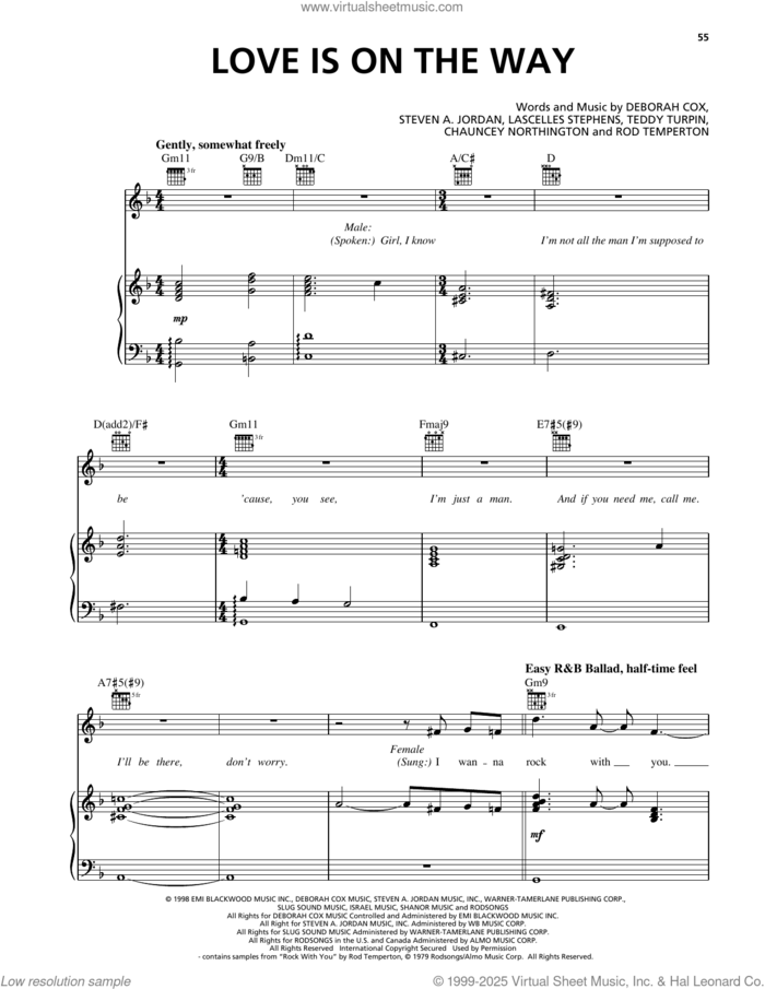 Love Is On The Way sheet music for voice, piano or guitar by Deborah Cox, Chauncey Northington, Lascelles Stephens, Rod Temperton, Steven A. Jordan and Teddy Turpin, intermediate skill level
