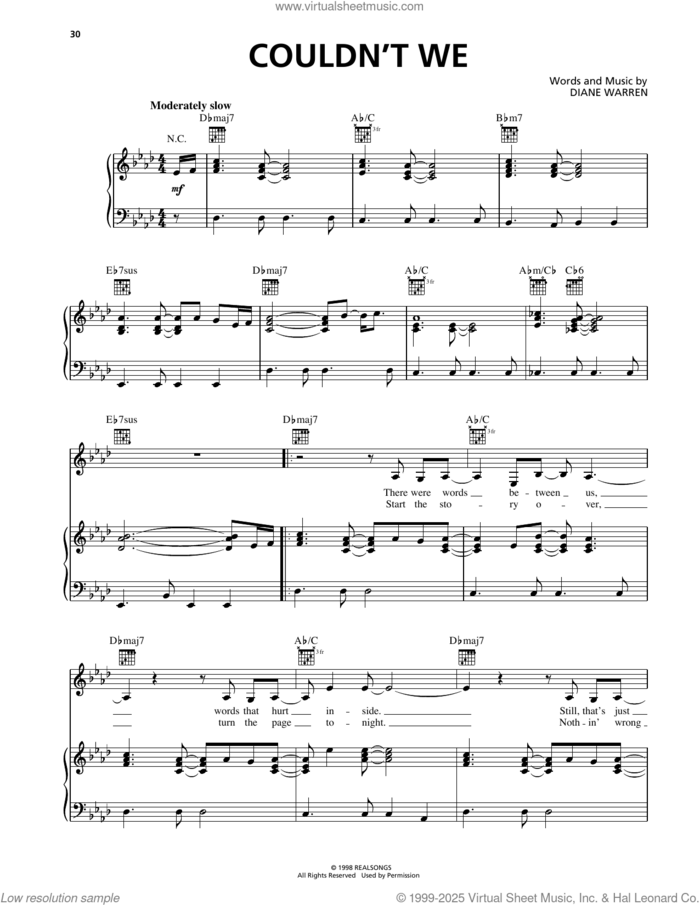 Couldn't We sheet music for voice, piano or guitar by Deborah Cox and Diane Warren, intermediate skill level