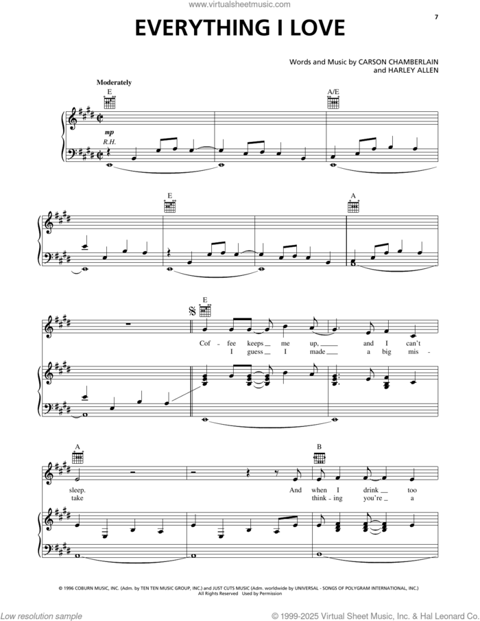 Everything I Love sheet music for voice, piano or guitar by Alan Jackson, Carson Chamberlain and Harley Allen, intermediate skill level