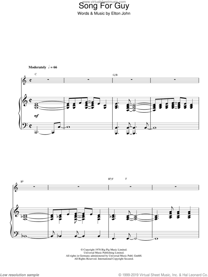 Song For Guy, (easy) sheet music for piano solo by Elton John, easy skill level