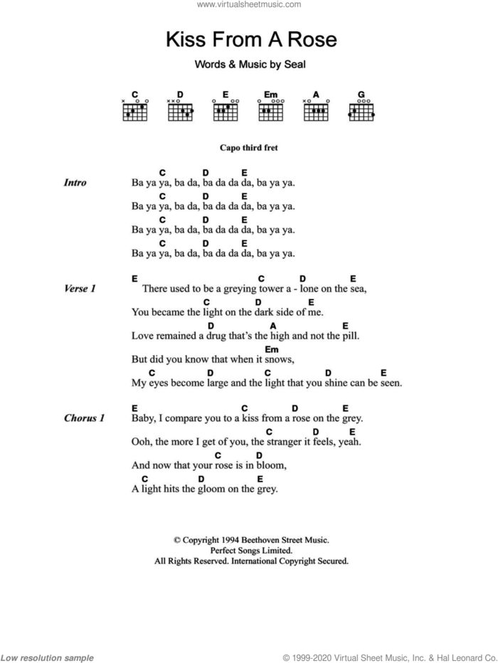 Kiss From A Rose sheet music for guitar (chords) by Manuel Seal, intermediate skill level