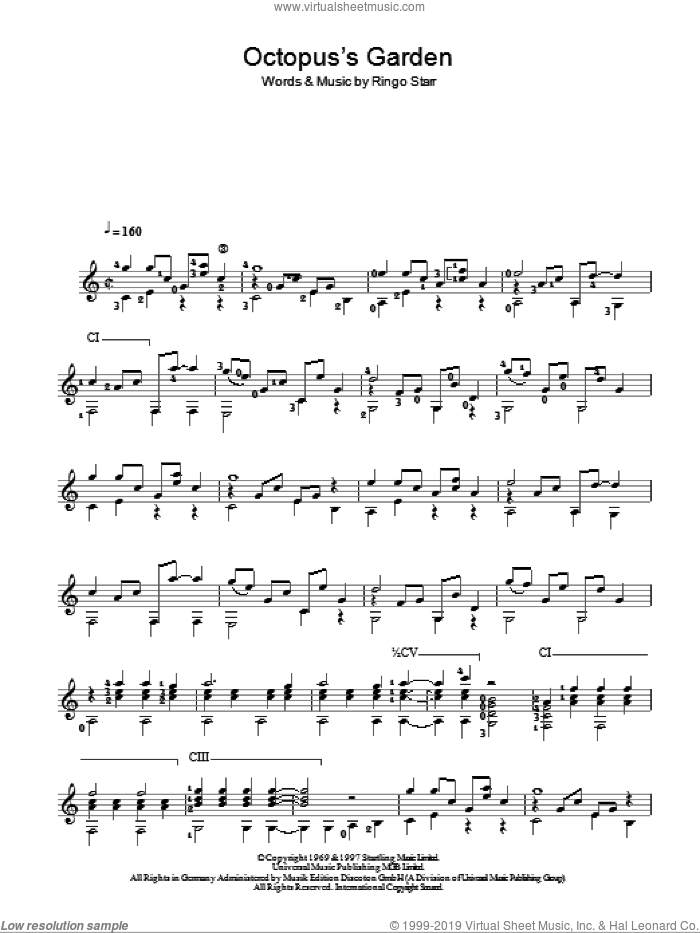 Octopus's Garden sheet music for guitar solo (chords) by The Beatles and Ringo Starr, easy guitar (chords)