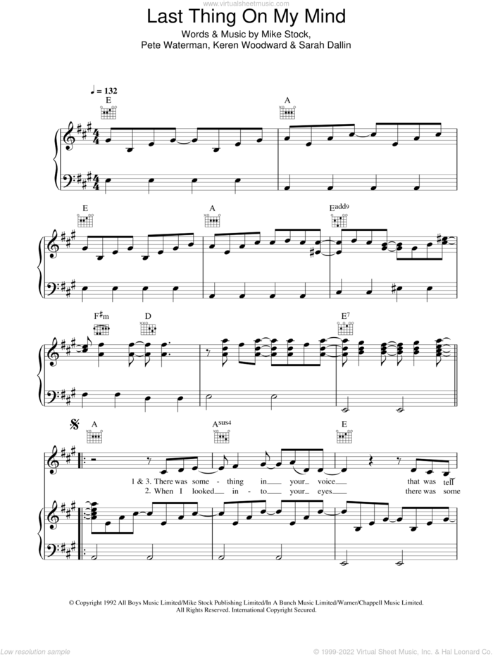Last Thing On My Mind sheet music for voice, piano or guitar by Steps, Keren Woodward, Mike Stock, Pete Waterman and Sarah Dallin, intermediate skill level