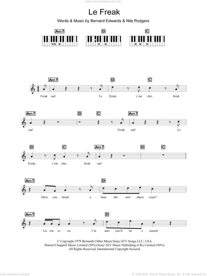Le Freak sheet music for piano solo (chords, lyrics, melody) by Chic, Bernard Edwards and Nile Rodgers, intermediate piano (chords, lyrics, melody)