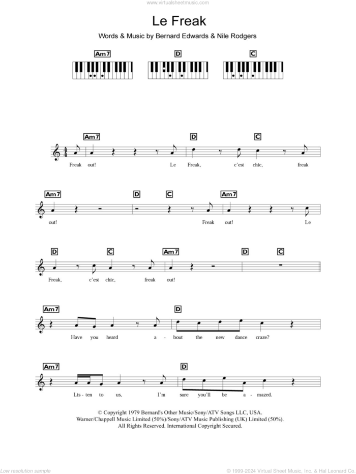 Le Freak sheet music for piano solo (chords, lyrics, melody) by Chic, Bernard Edwards and Nile Rodgers, intermediate piano (chords, lyrics, melody)