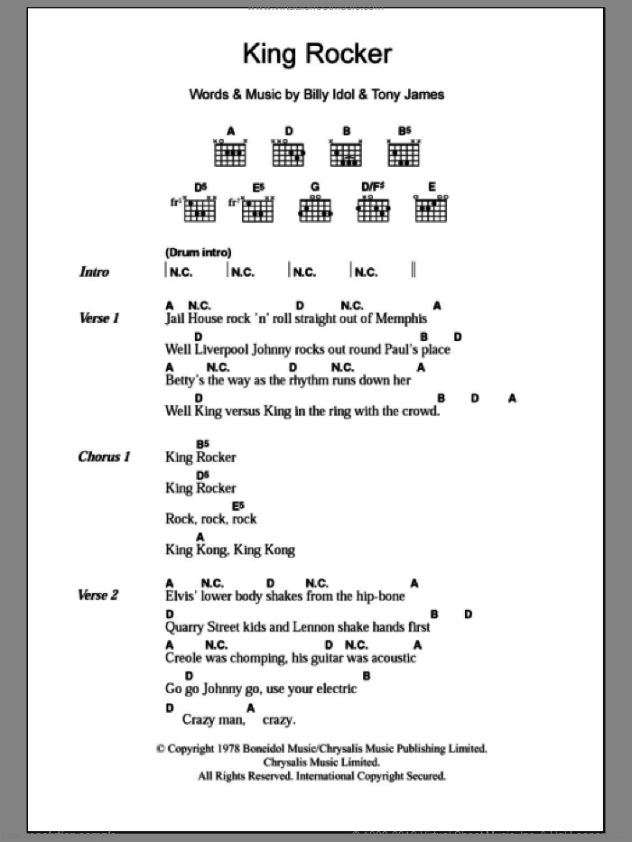 King Rocker sheet music for guitar (chords) by Generation X, Billy Idol and Tony James, intermediate skill level