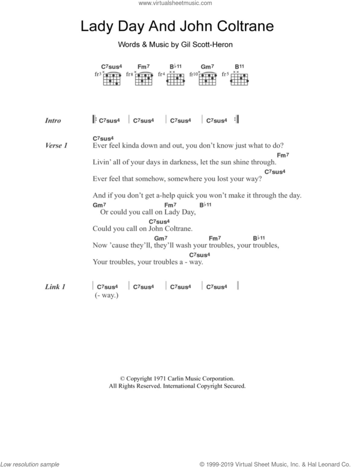 Lady Day And John Coltrane sheet music for guitar (chords) by Gil Scott-Heron, intermediate skill level
