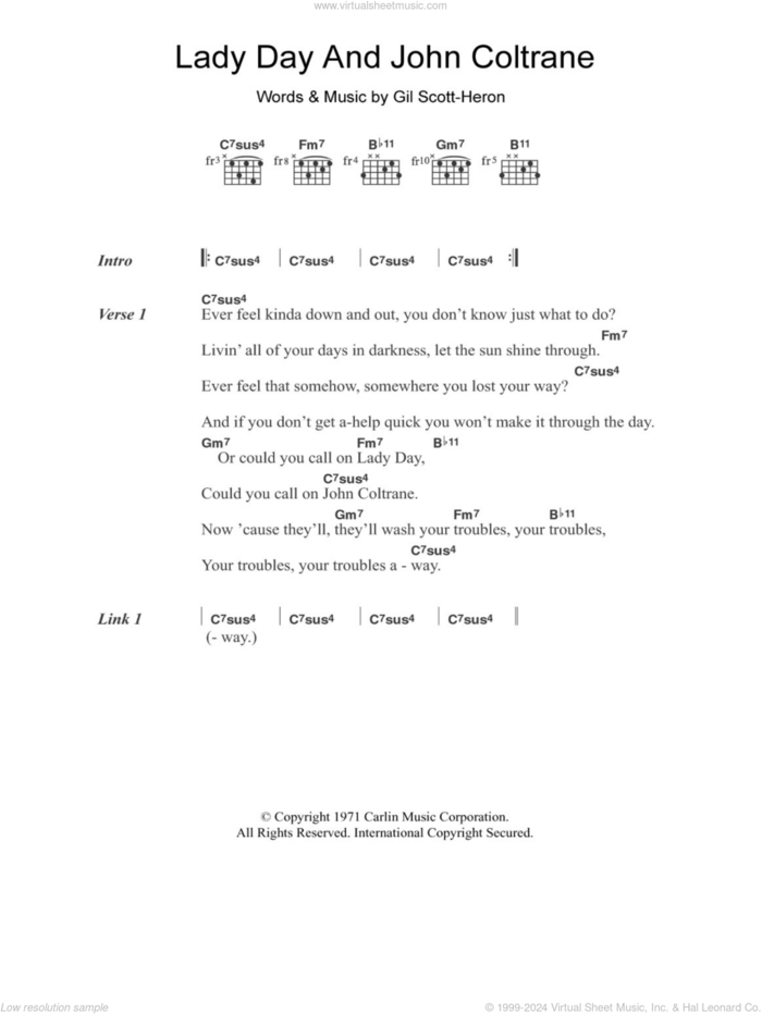 Lady Day And John Coltrane sheet music for guitar (chords) by Gil Scott-Heron, intermediate skill level