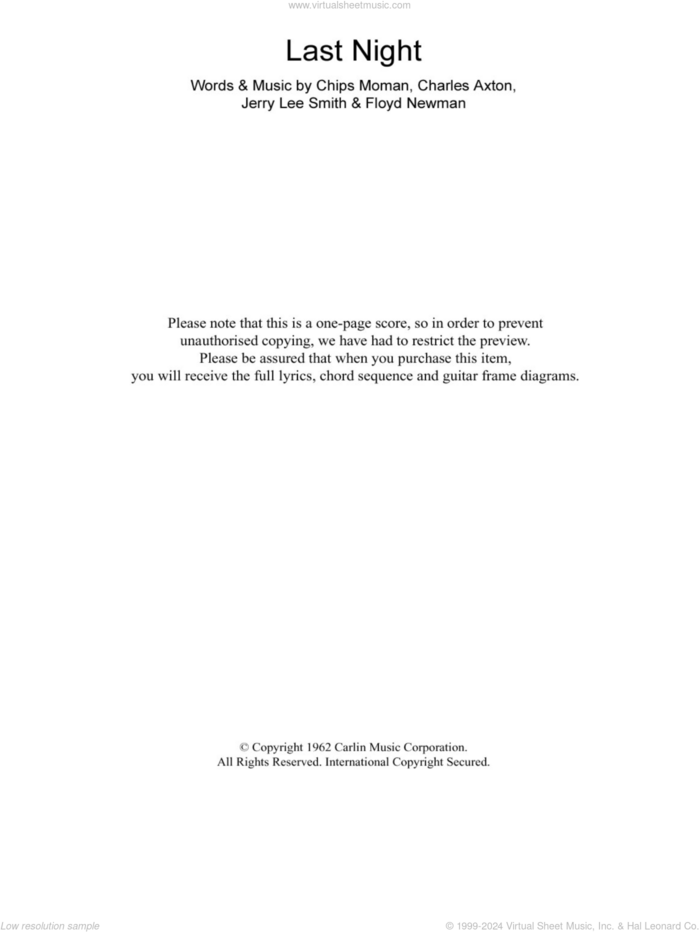 Last Night sheet music for guitar (chords) by The Mar-Keys, Charles Axton, Chips Moman, Floyd Newman and Jerry Lee Smith, intermediate skill level