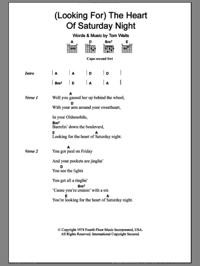 (Looking For) The Heart Of Saturday Night sheet music for guitar (chords) by Shawn Colvin and Tom Waits, intermediate skill level