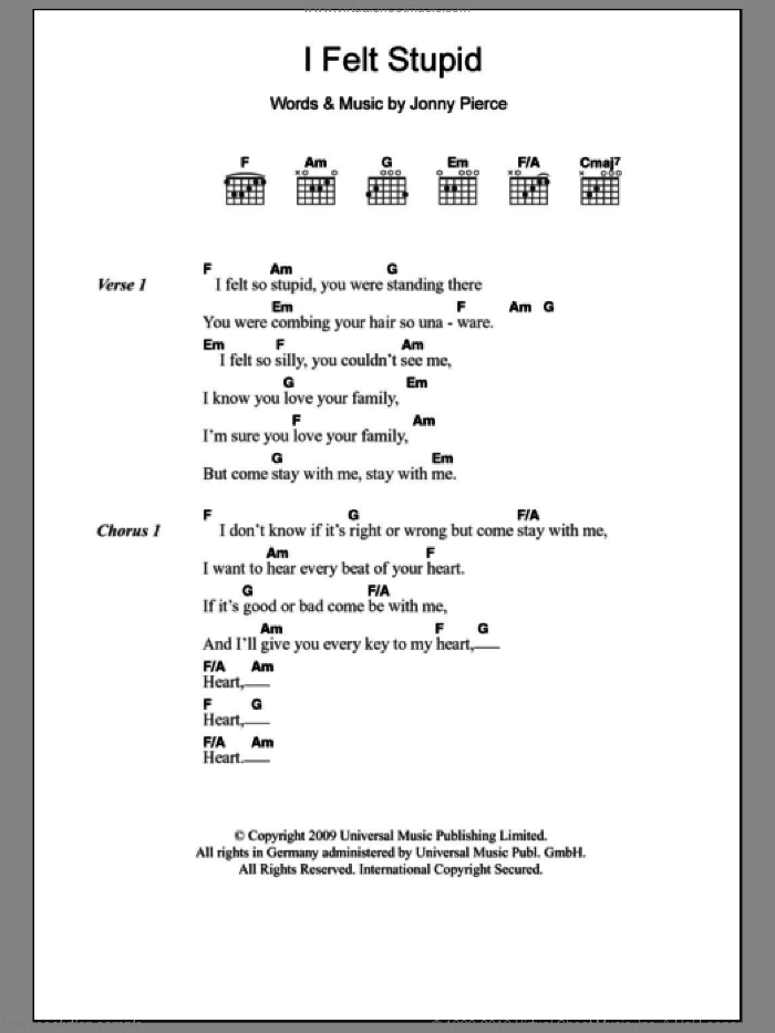 I Felt Stupid sheet music for guitar (chords) by The Drums and Jonny Pierce, intermediate skill level