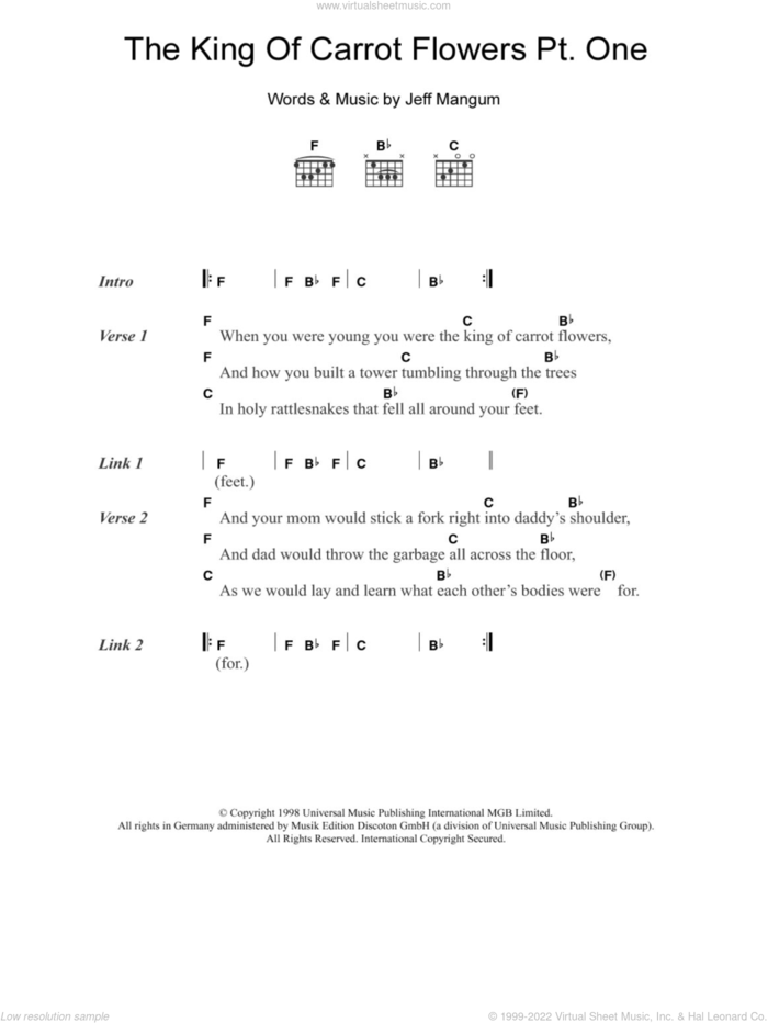The King Of Carrot Flowers Pt. One sheet music for guitar (chords) by Neutral Milk Hotel and Jeff Mangum, intermediate skill level