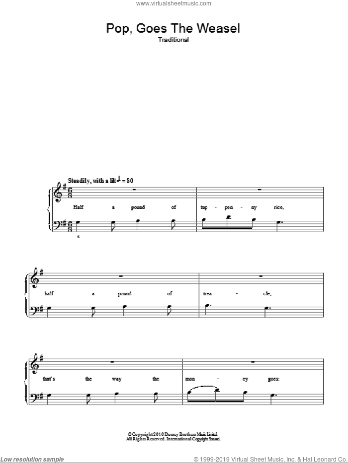 Pop Goes The Weasel, (easy) sheet music for piano solo, easy skill level