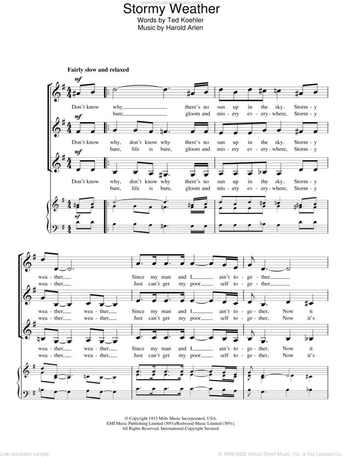 Stormy Weather sheet music for choir (SSA: soprano, alto) by Frank Sinatra, Harold Arlen and Ted Koehler, intermediate skill level