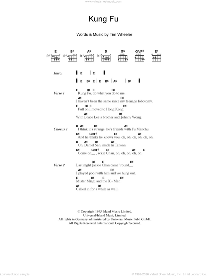 Kung Fu sheet music for guitar (chords) by Tim Wheeler, intermediate skill level