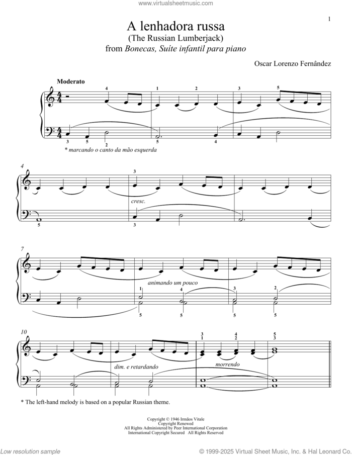 A Lenhadora Russa sheet music for piano solo by OSCAR LORENZO FERNANDEZ and Desiree Gonzalez-Miller, classical score, intermediate skill level