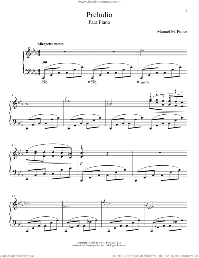 Prelude [In C Minor] For Piano sheet music for piano solo by Manuel M. Ponce and Desiree Gonzalez-Miller, classical score, intermediate skill level
