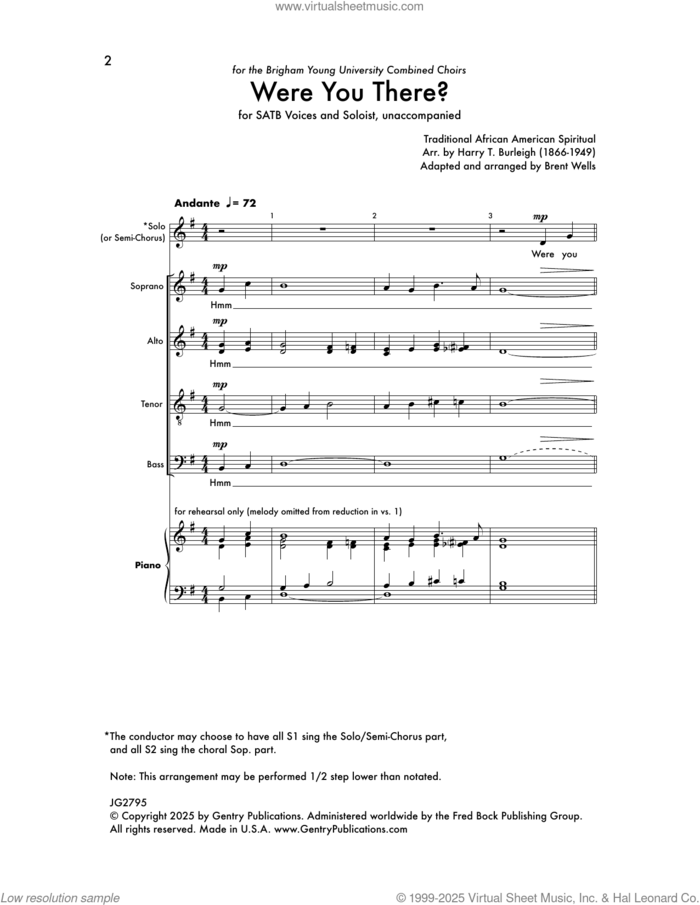 Were You There? sheet music for choir (SATB: soprano, alto, tenor, bass) by Brent Wells and Harry T. Burleigh, intermediate skill level