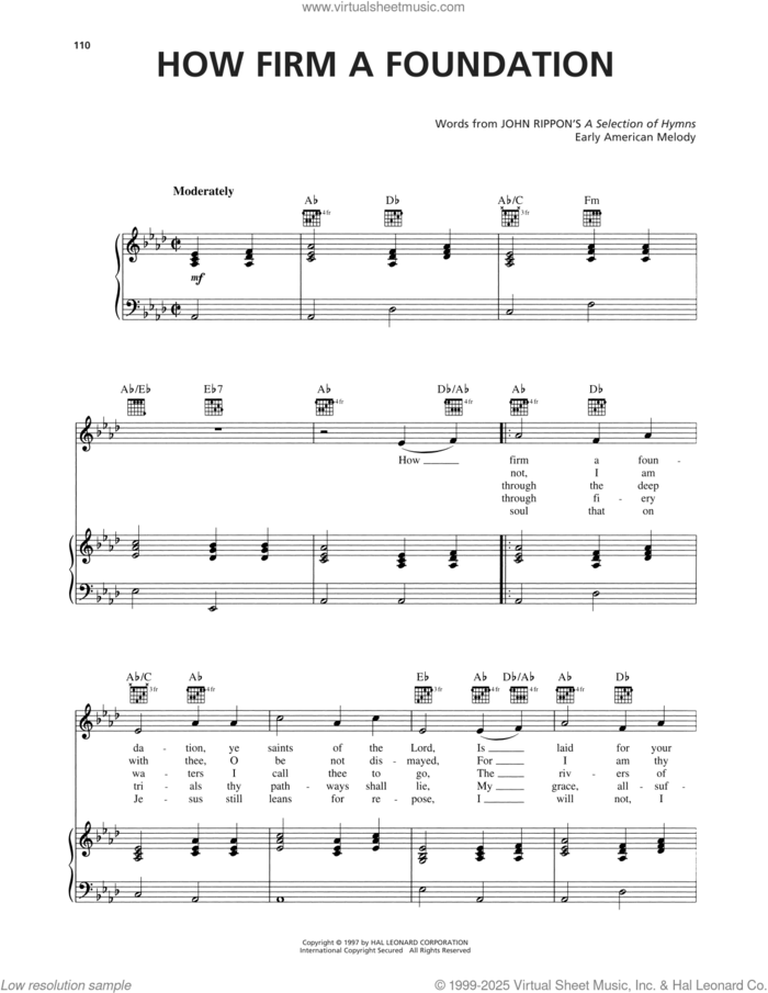 How Firm a Foundation sheet music for voice, piano or guitar by John Rippon and Miscellaneous, intermediate skill level