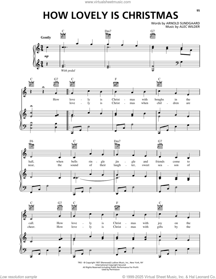 How Lovely Is Christmas sheet music for voice, piano or guitar by Alec Wilder and Arnold Sundgaard, intermediate skill level