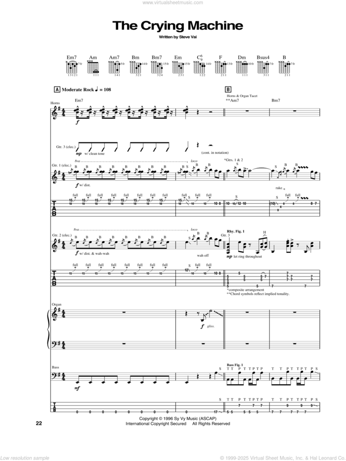 The Crying Machine sheet music for guitar (tablature) by Steve Vai, intermediate skill level