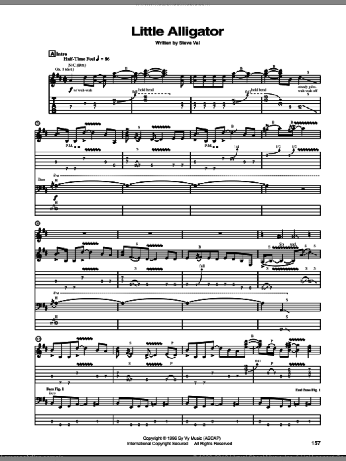 Little Alligator sheet music for guitar (tablature) by Steve Vai, intermediate skill level