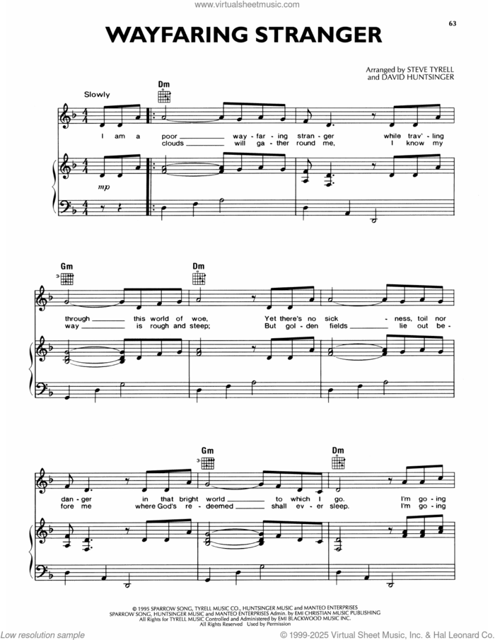 Wayfaring Stranger sheet music for voice, piano or guitar by Andy Griffith, David Huntsinger, arr. and Steve Tyrell, arr., intermediate skill level