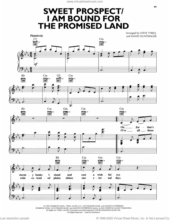 Sweet Prospect/I Am Bound For The Promised Land sheet music for voice, piano or guitar by Andy Griffith, David Huntsinger, arr. and Steve Tyrell, arr., intermediate skill level