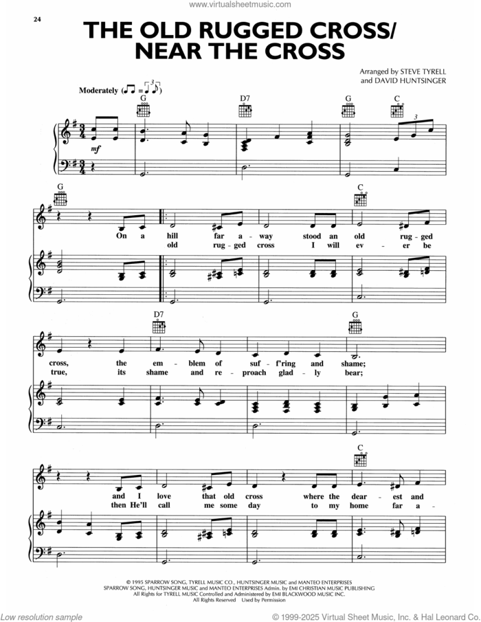 The Old Rugged Cross/Near The Cross sheet music for voice, piano or guitar by Andy Griffith, David Huntsinger, arr. and Steve Tyrell, arr., intermediate skill level
