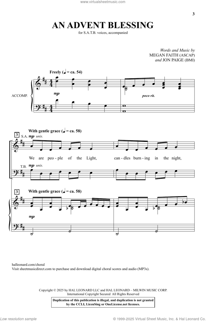 An Advent Blessing sheet music for choir (SATB: soprano, alto, tenor, bass) by Jon Paige, Megan Faith and Megan Faith and Jon Paige, intermediate skill level
