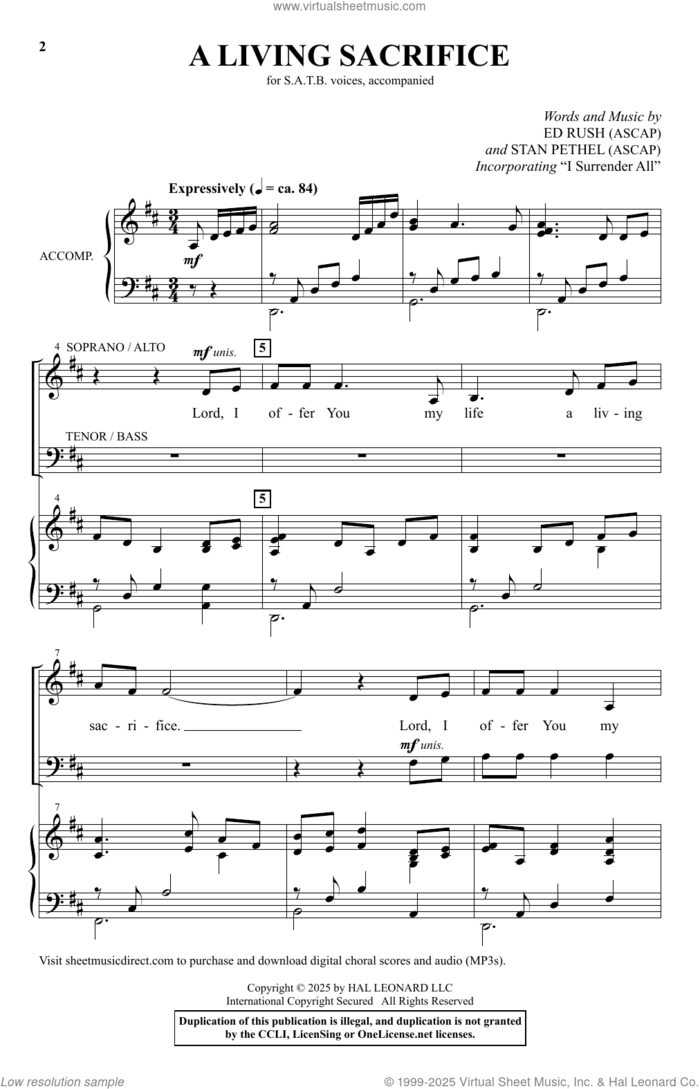 A Living Sacrifice sheet music for choir (SATB: soprano, alto, tenor, bass) by Stan Pethel, Ed Rush and Ed Rush and Stan Pethel, intermediate skill level
