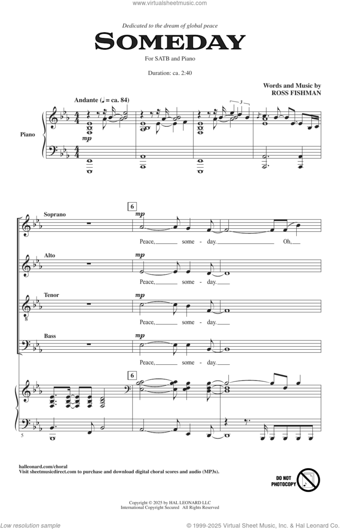Someday sheet music for choir (SATB: soprano, alto, tenor, bass) by Ross Fishman, intermediate skill level