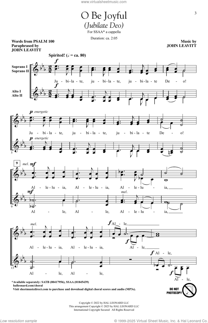O Be Joyful (Jubilate Deo) sheet music for choir (SSAA: soprano, alto) by John Leavitt and Psalm 100, intermediate skill level