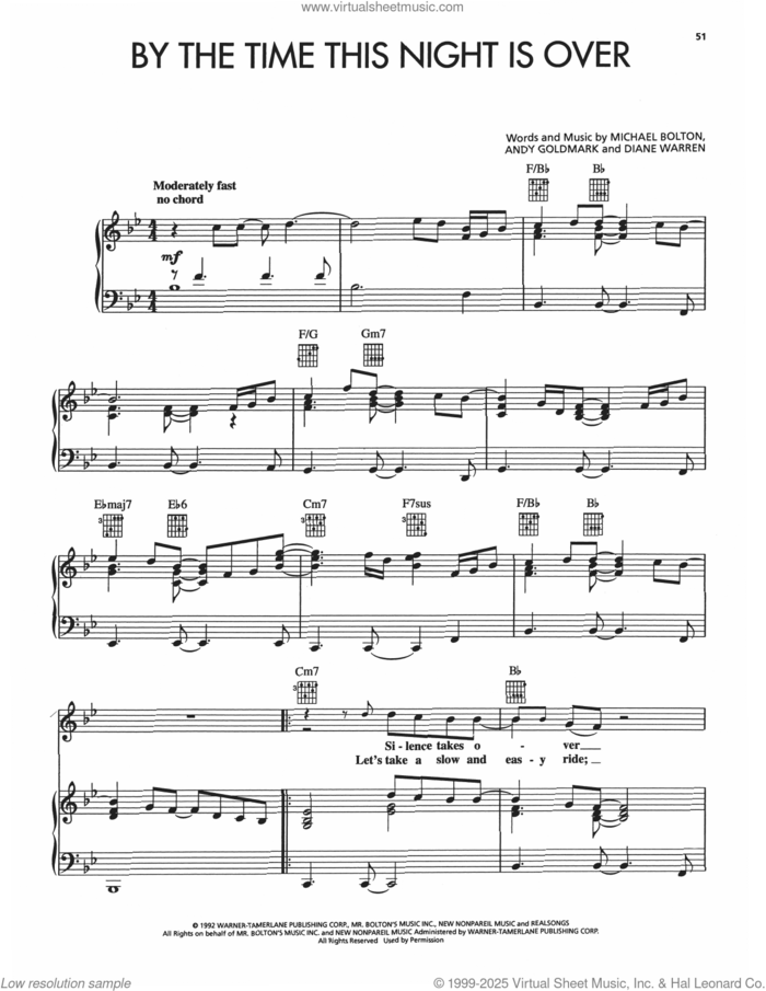 By The Time This Night Is Over sheet music for voice, piano or guitar by Kenny G, Andy Goldmark, Diane Warren and Michael Bolton, intermediate skill level