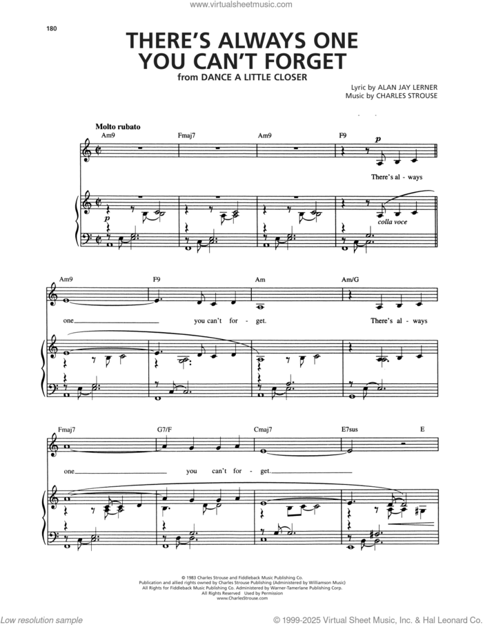 There's Always One You Can't Forget (from Dance A Little Closer) sheet music for voice and piano by Alan Jay Lerner and Charles Strouse, intermediate skill level
