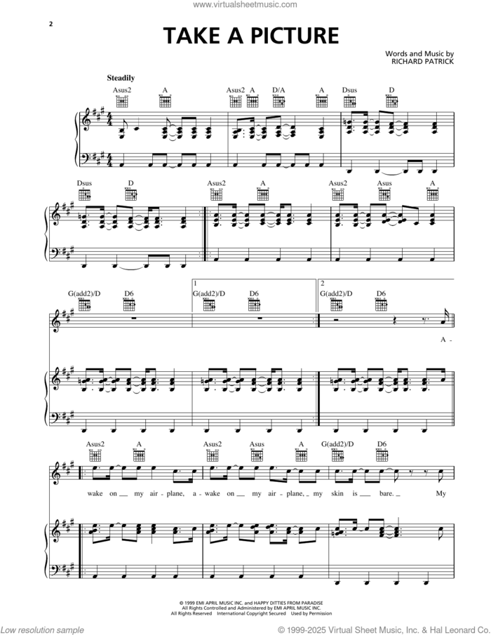 Take A Picture sheet music for voice, piano or guitar by Filter and Richard Patrick, intermediate skill level