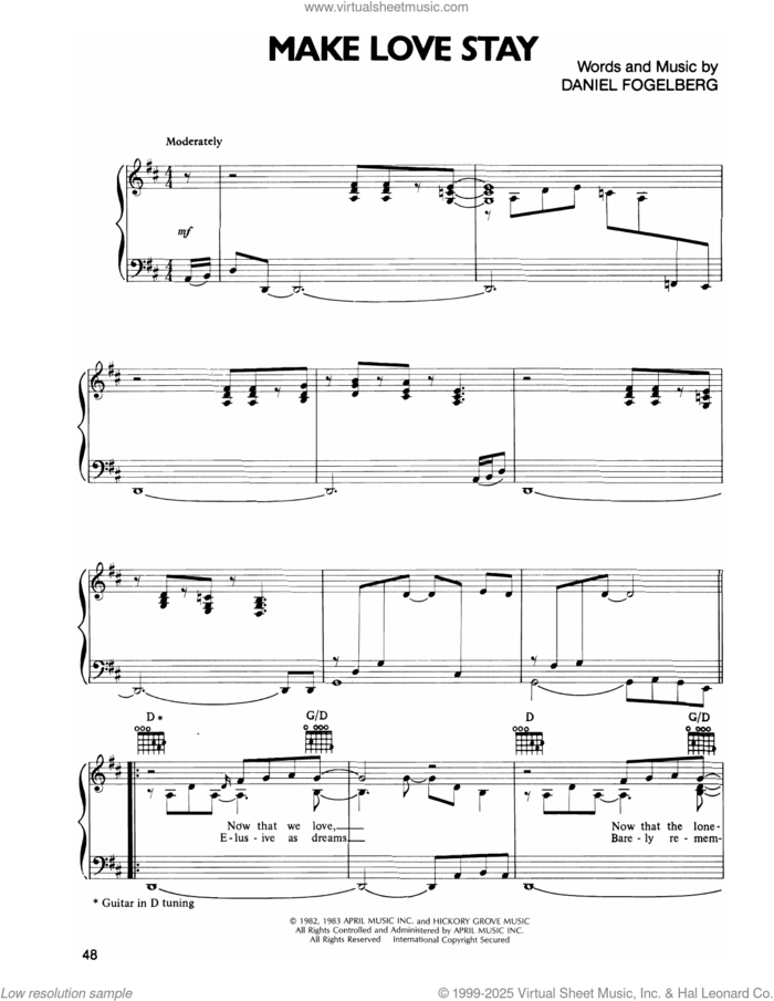 Make Love Stay sheet music for voice, piano or guitar by Dan Fogelberg, intermediate skill level