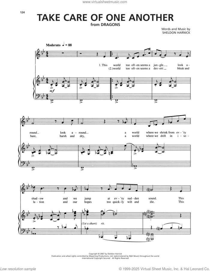 Take Care Of One Another sheet music for voice, piano or guitar by Sheldon Harnick, intermediate skill level