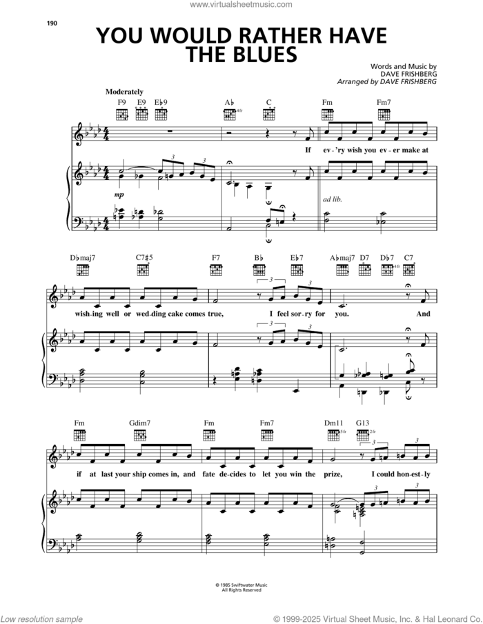 You Would Rather Have The Blues sheet music for voice, piano or guitar by Dave Frishberg, intermediate skill level