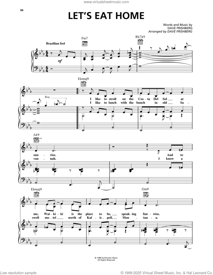 Let's Eat Home sheet music for voice, piano or guitar by Dave Frishberg, intermediate skill level