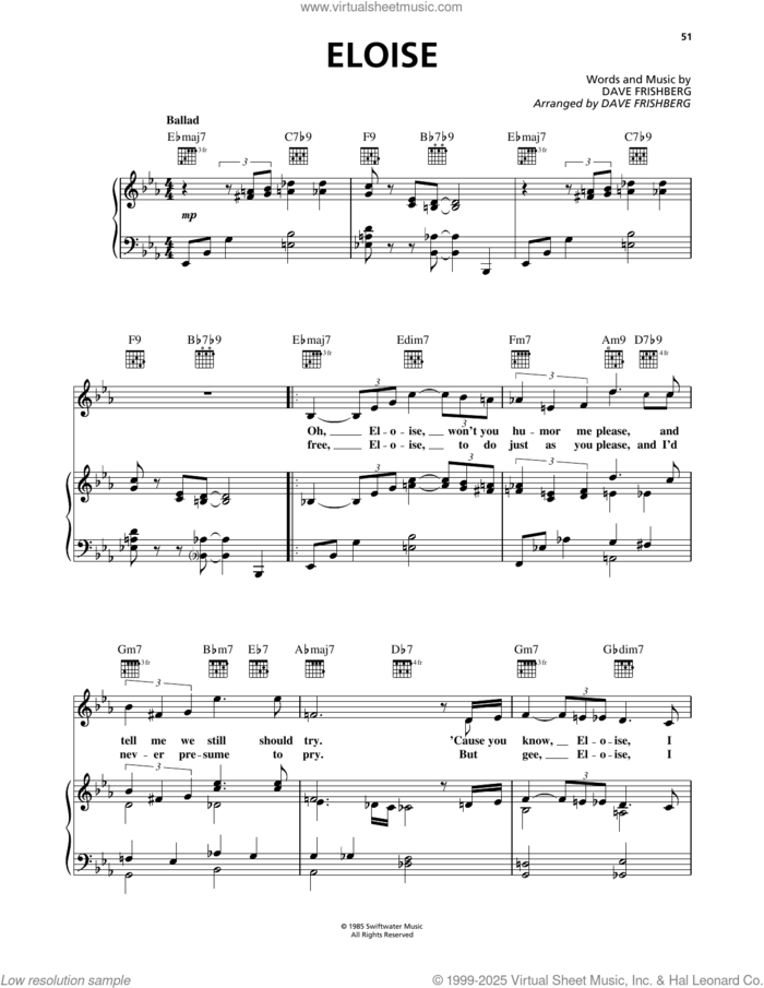 Eloise sheet music for voice, piano or guitar by Dave Frishberg, intermediate skill level