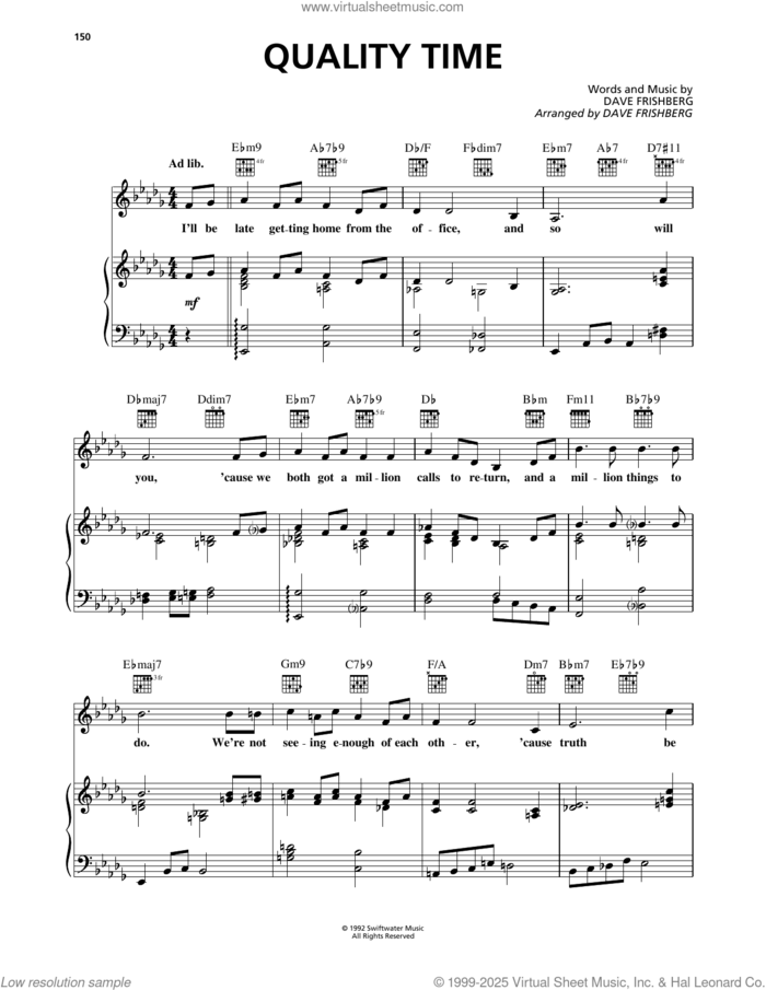 Quality Time sheet music for voice, piano or guitar by Dave Frishberg, intermediate skill level