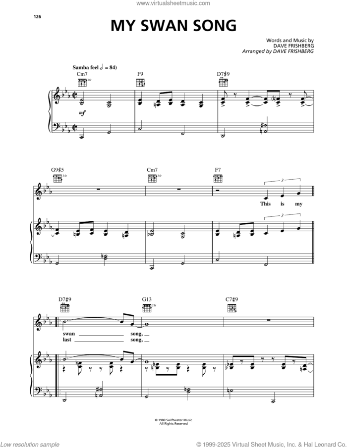 My Swan Song sheet music for voice, piano or guitar by Dave Frishberg, intermediate skill level