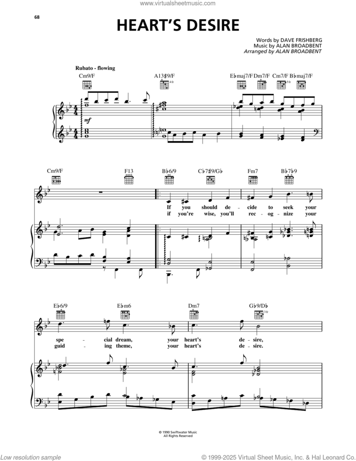 Heart's Desire sheet music for voice, piano or guitar by Dave Frishberg and Alan Broadbent, intermediate skill level