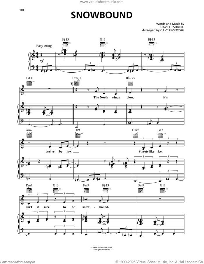 Snowbound sheet music for voice, piano or guitar by Dave Frishberg, intermediate skill level