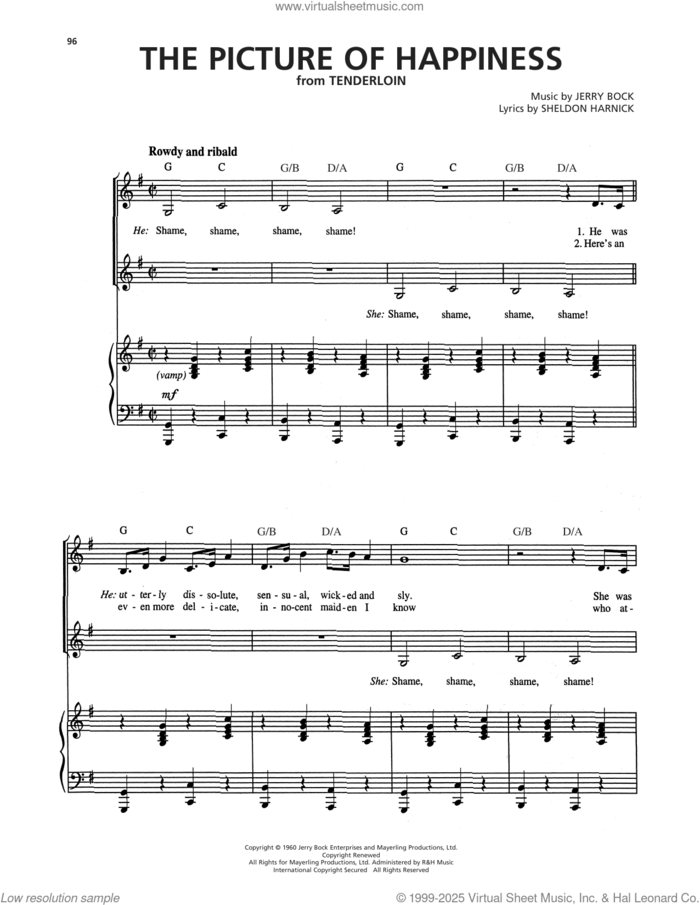 The Picture Of Happiness (from Tenderloin) sheet music for voice, piano or guitar by Jerry Bock and Sheldon Harnick, intermediate skill level