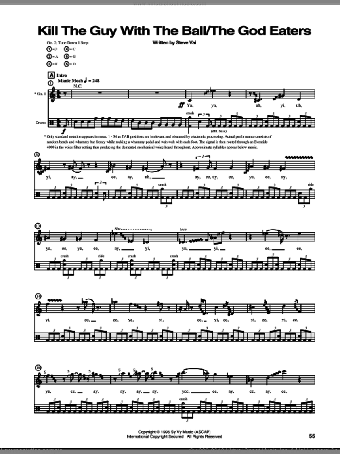 Kill The Guy With The Ball/The God Eaters sheet music for guitar (tablature) by Steve Vai, intermediate skill level