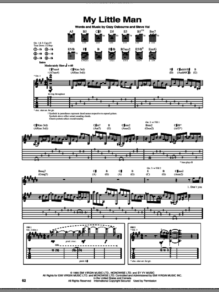 My Little Man sheet music for guitar (tablature) by Ozzy Osbourne and Steve Vai, intermediate skill level