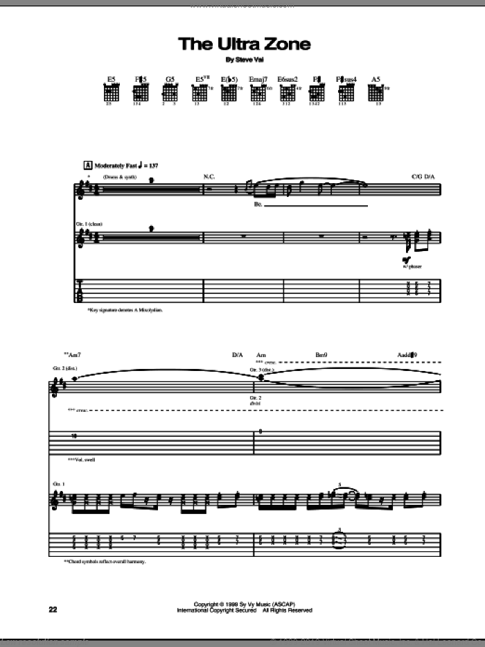 The Ultra Zone sheet music for guitar (tablature) by Steve Vai, intermediate skill level